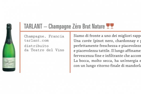 Champagne Tarlant nella rubrica Vinimondo di luglio de Il Gambero Rosso